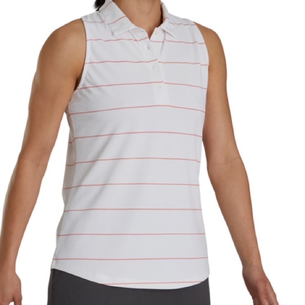 FootJoy Women’s Sleeveless Polo - White with Orange Stripes